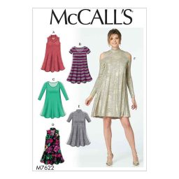 M7622 Misses' Knit Swing Dresses with Neckline and Sleeve Variations
