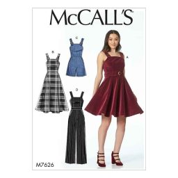 M7626 Misses' Dresses, Belt, Romper, and Jumpsuit with Pockets