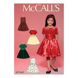M7648 Childrens'/Girls' Gathered Dresses with Petticoat and Sash