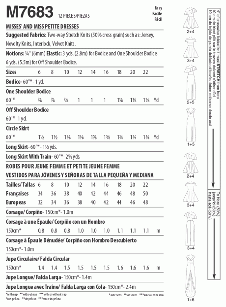M7683 Misses'/Miss Petite Dresses with Shoulder and Skirt Variations