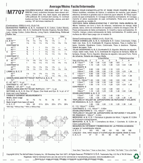 M7707 Children/Girls' Dresses and 18" Doll Dress