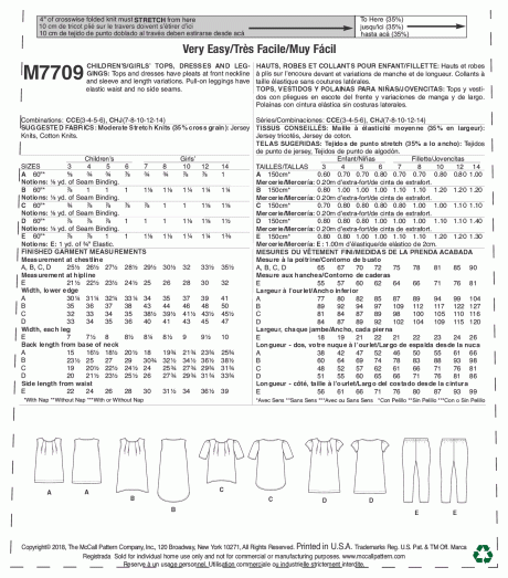 M7709 Children/Girls' Tops, Dresses and Leggings