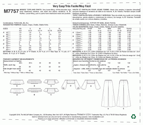 M7757 Misses' Tops and Pants