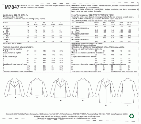 M7847 Misses' Coats