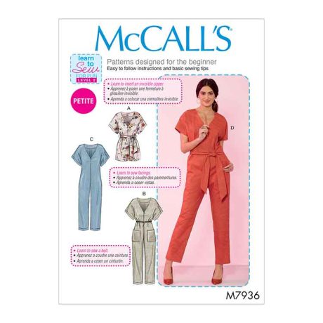 M7936 Misses'/Miss Petite Romper, Jumpsuit and Belt