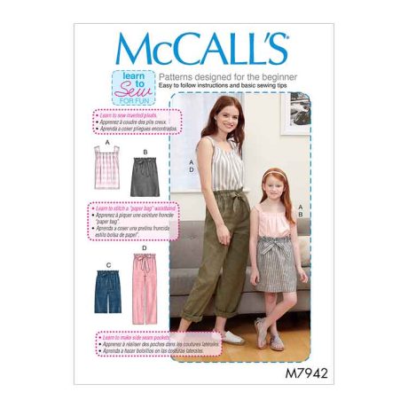 M7942 Misses', Children's and Girls' Top, Skirt, Shorts and Pants