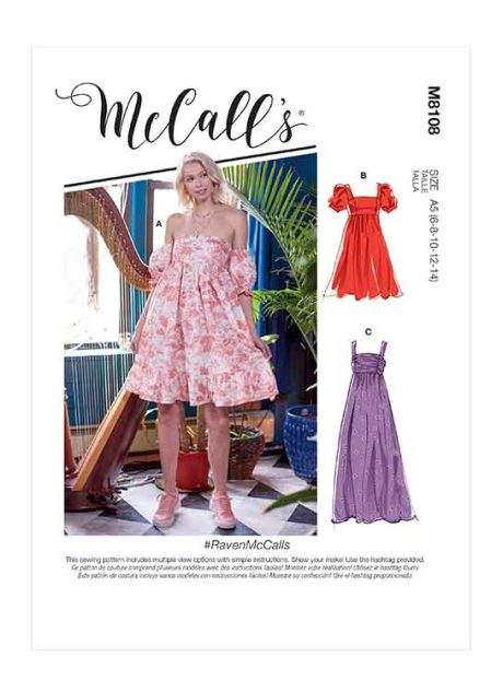 M8108 #RavenMcCalls - Misses' Empire Seam Gathered Dresses In Various Lengths, Necklines & Straps