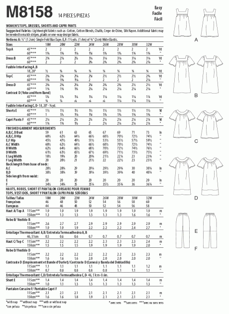 M8158 Women's Tops, Dresses, Shorts & Capri Pants