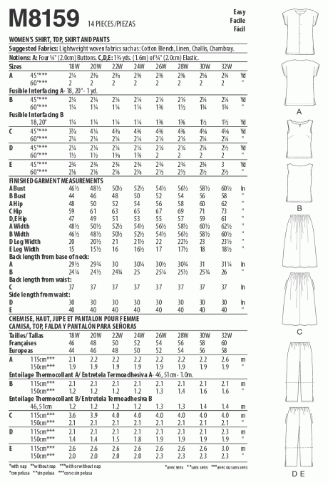 M8159 Women's Side Slit Shirt, Top, Skirt & Pants