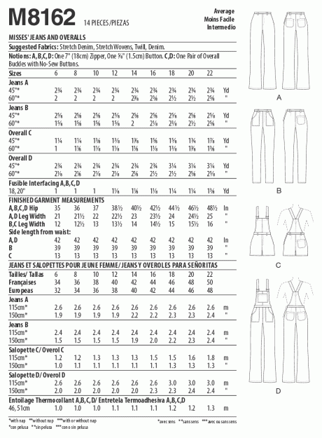 M8162 Misses' Flared Jeans, Overalls, Skinny Jeans & Shortalls