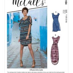 M8164 Misses' Pullover Dresses With Sleeve Ties, Pocket Variations & Belt