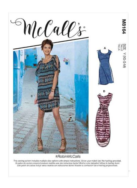 M8164 Misses' Pullover Dresses With Sleeve Ties, Pocket Variations & Belt