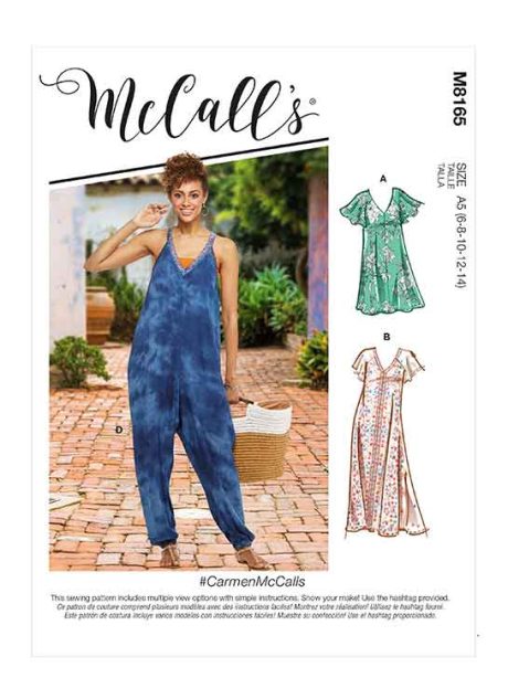 M8165 Misses' Very Loose-fitting V-neck Dresses & Jumpsuit