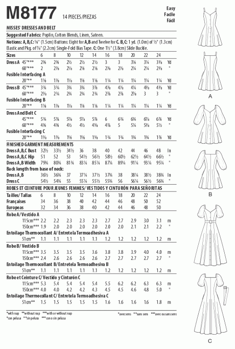 M8177 Misses' Dresses & Belt