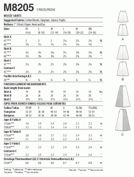 M8205 Misses' Skirts