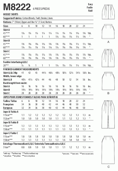 M8222 Misses' Skirts