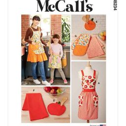 M8234 Children's and Misses' Aprons, Potholders and Tea Towel