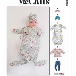 M8265 Infants' Gown, Top, Trousers, Headband and Hat