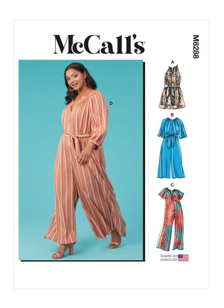 M8288 Misses' and Women's Romper, Jumpsuits and Sash