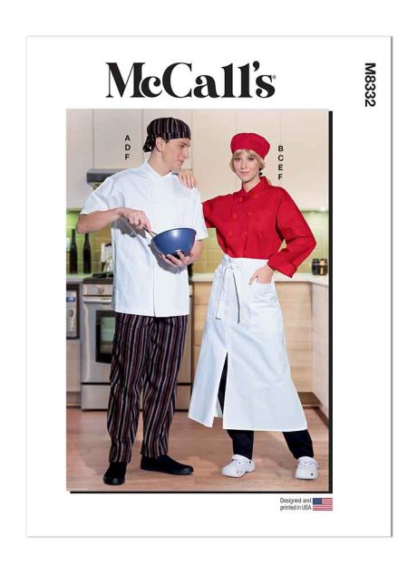 M8332 Misses' and Men's Chef Jacket, Pants, Apron and Cap