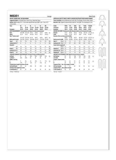 M8351 Misses' Lounge Pants, Top and Hoodie