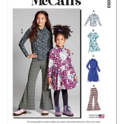 M8353 Children's and Girls' Knit Top, Dresses and Pants