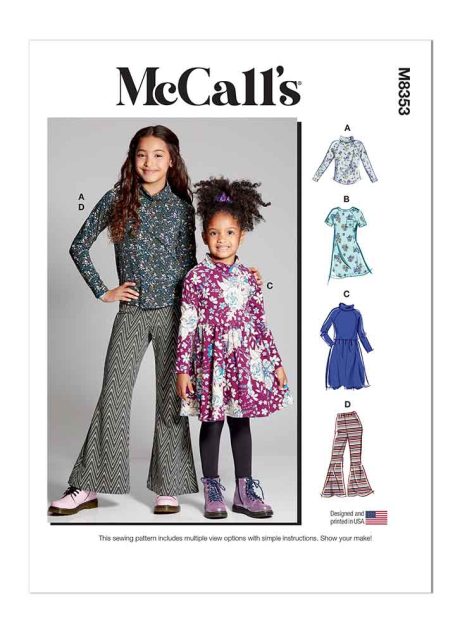 M8353 Children's and Girls' Knit Top, Dresses and Pants