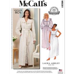 M8381 Misses' Robe, Tie Belt and Nightgown by Laura Ashley
