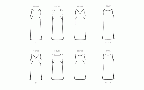 M8402 Misses' Dresses in Two Lengths with Choice of Three Necklines