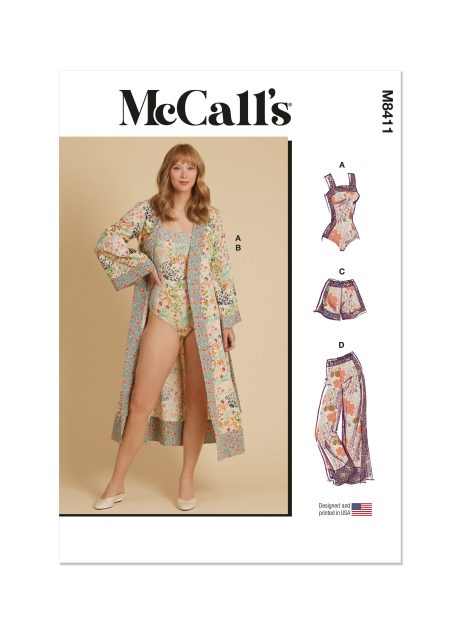 M8411 Misses' Bodysuit, Robe, Shorts and Pants