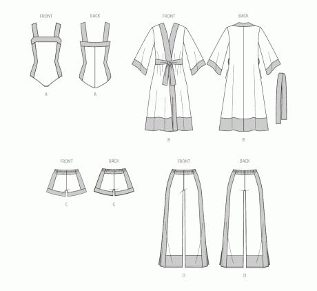 M8411 Misses' Bodysuit, Robe, Shorts and Pants