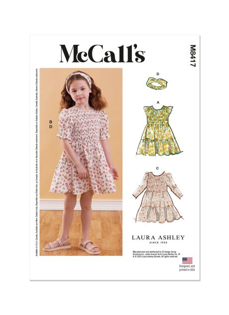 M8417 Children's Dress with Sleeve Variations and Headband by Laura Ashley