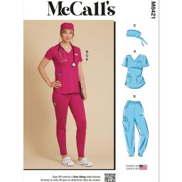 M8421 Misses' Knit Scrub Tops, Pants, Jogger and Cap