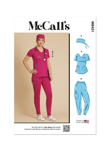 M8421 Misses' Knit Scrub Tops, Pants, Jogger and Cap