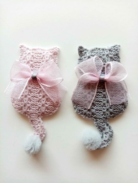 Cute knitted kitty patches (pink/grey)