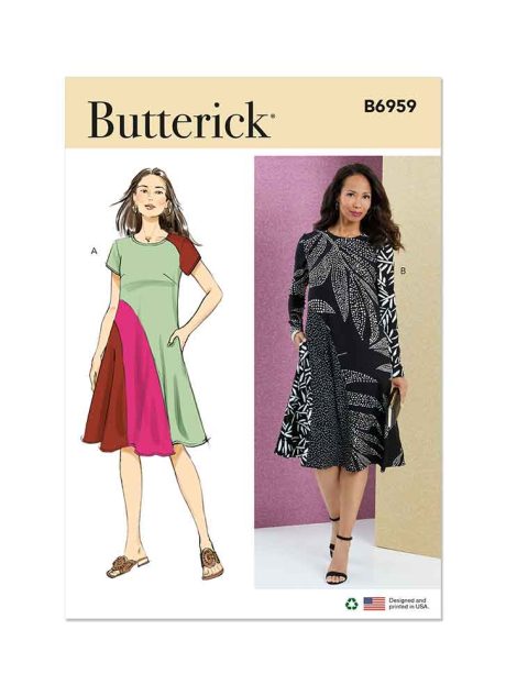 B6959 Misses' Dress with Short and Long Sleeves