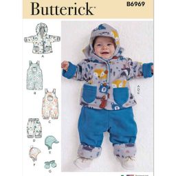 B6969 Infants' Jacket, Overalls, Pants, Hats and Mittens