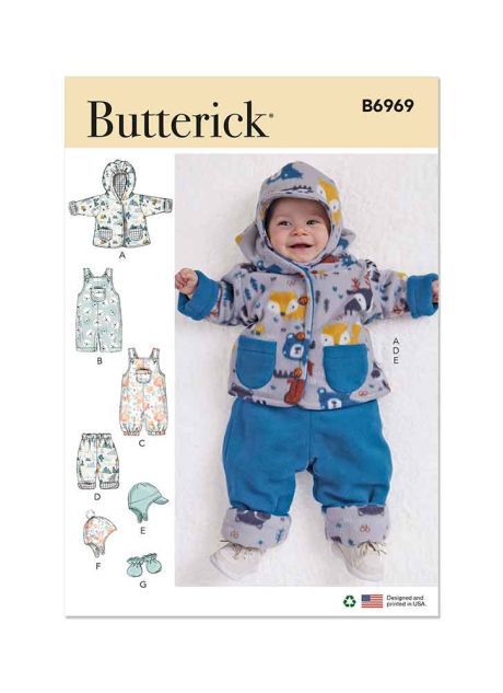 B6969 Infants' Jacket, Overalls, Pants, Hats and Mittens