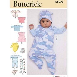 B6970 Infants' Jacket, Tops, Dress, Rompers, Diaper Cover and Hat