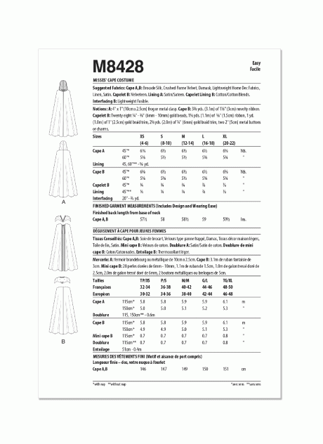 M8428 Misses' Cape Costume