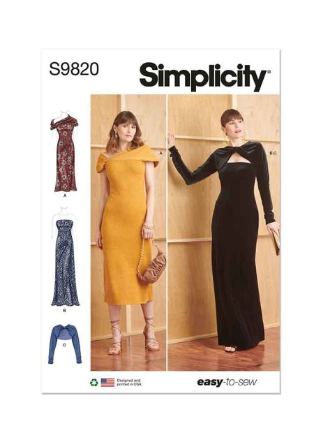 S9820 Misses' Knit Dresses and Shrug