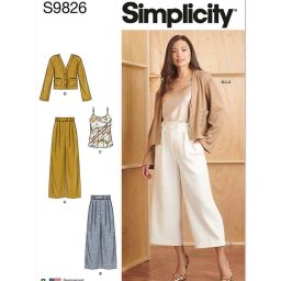 S9826 Misses' Pants in Two Lengths, Camisole and Cardigan