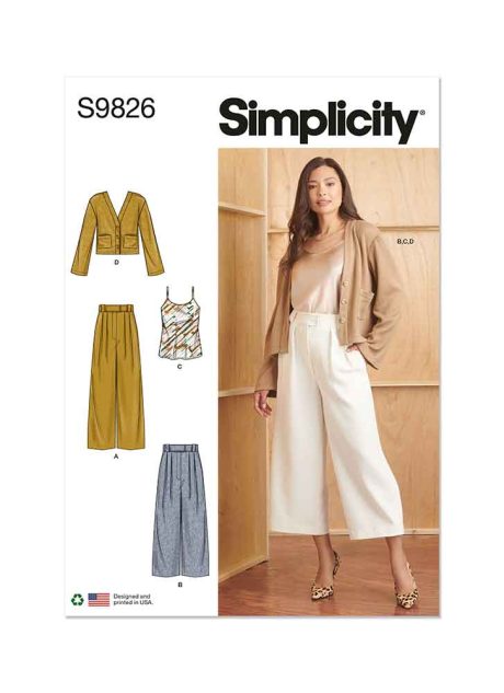 S9826 Misses' Pants in Two Lengths, Camisole and Cardigan