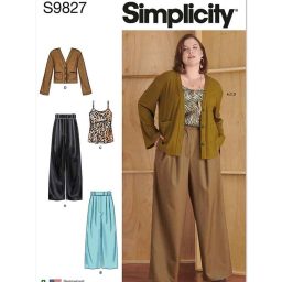 S9827 Women's Pants in Two Lengths, Camisole and Cardigan