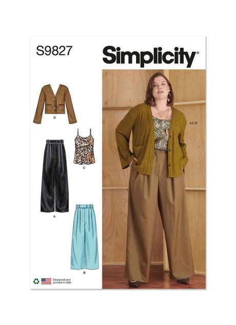 S9827 Women's Pants in Two Lengths, Camisole and Cardigan