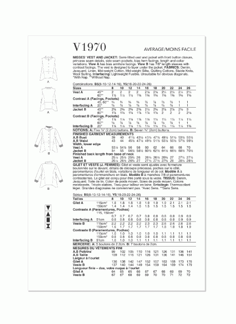 V1970 Misses' Vest and Jacket by Marcy Tilton