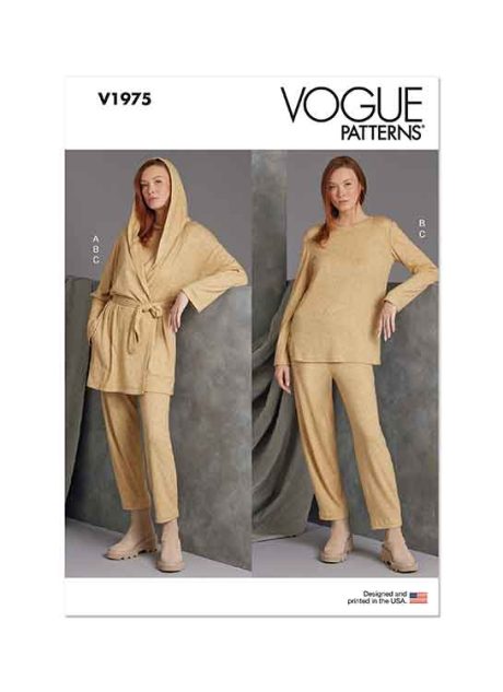 V1975 Misses' Knit Jacket with Belt, Top and Pants