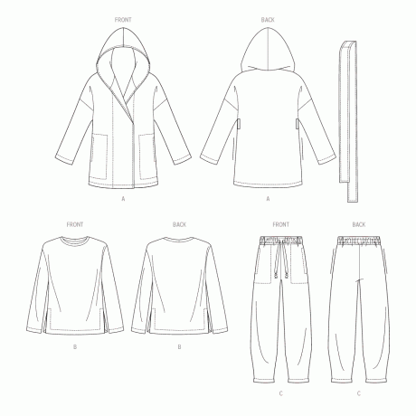 V1975 Misses' Knit Jacket with Belt, Top and Pants