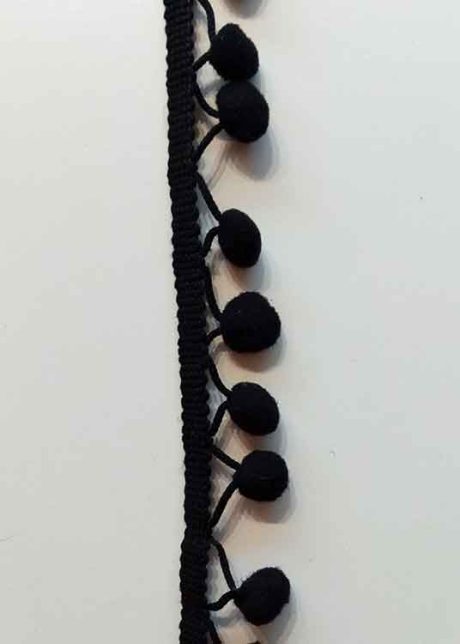 Pom pom fringe trim, 20mm (black)