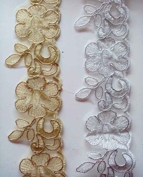 Embroidered organza lace trim, 58mm (silver/gold)